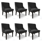 Kit 06 Cadeiras De Jantar Liz Veludo Preto Base Fixa Madeira