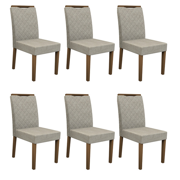 Kit 06 Cadeiras De Jantar Nayla Veludo Linho Tl13 Pés Amêndoa