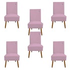 Kit 06 Cadeiras De Jantar Sevilha Pés Palito Suede Rosa Bebê
