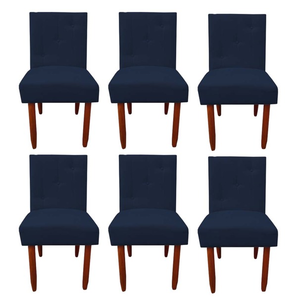 Kit 06 Cadeiras Jantar Madrid Pés Palito Sued Azul Marinho -