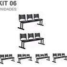 Kit 06 Cadeiras Longarinas Plásticas 03 Lugares – Cor Preta –