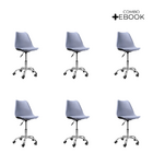 Kit 06 Cadeiras Office Base Cromada Giratória Saarinen - Cinza