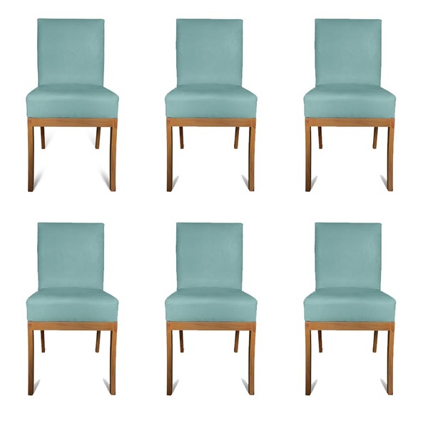 Kit 06 Cadeiras Para Sala De Jantar Paris Pés Palito Suede Az