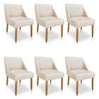 Kit 06 Cadeiras Poltona Juliana Suede Bege Pés Palito Castanh