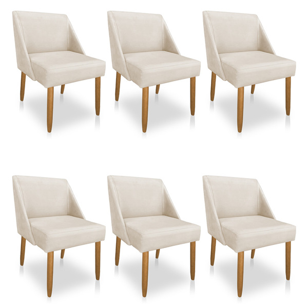 Kit 06 Cadeiras Poltona Juliana Suede Bege Pés Palito Castanh