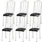 Kit 06 Cadeiras Tubular Branca 021 Assento Preto Florido