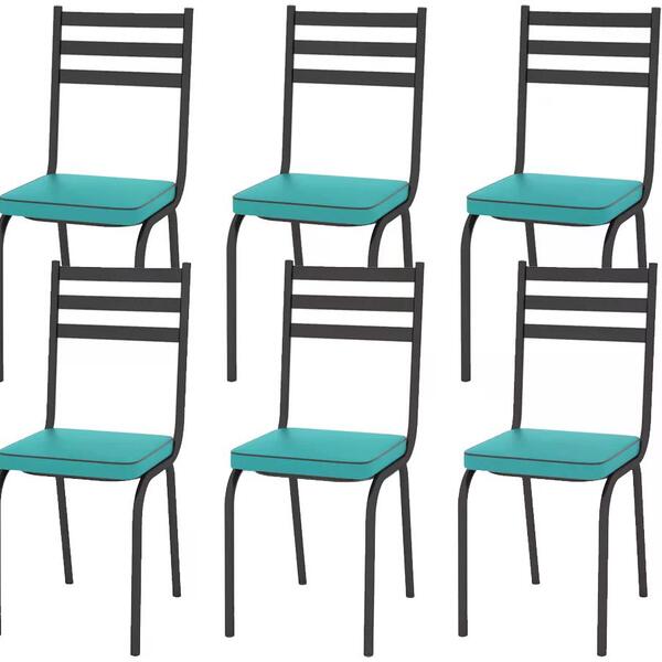 Kit 06 Cadeiras Tubular Preto Fosco 118 Assento Turquesa