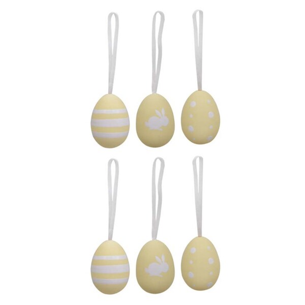Kit 06 Enfeites Ovo Decorativo Plt Amarelo E Branco F04 - D'r