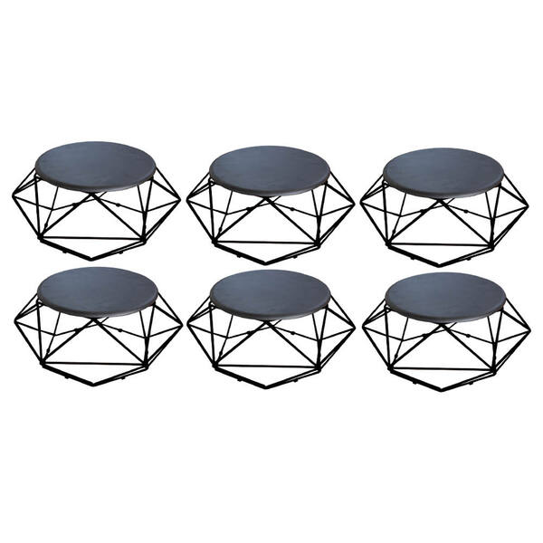 Kit 06 Mesa De Centro Life Industrial Pé Ferro Preto Tampo Ma