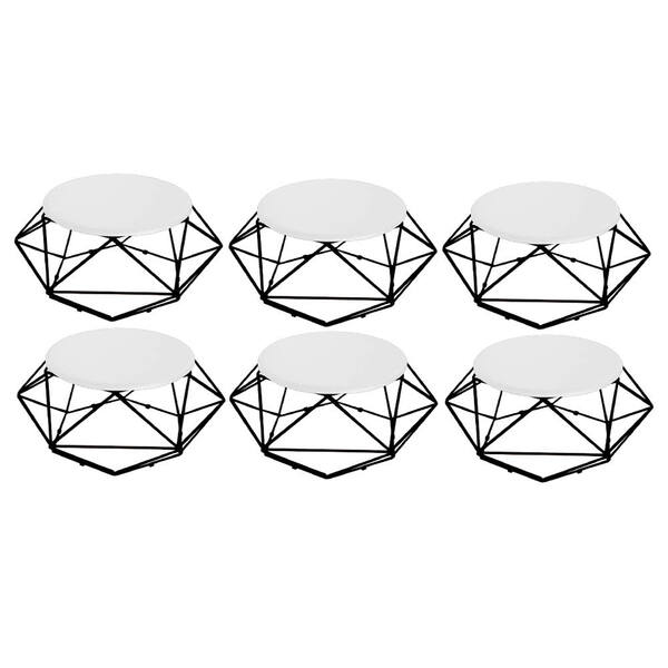 Kit 06 Mesa De Centro Life Industrial Pé Ferro Preto Tampo Ma