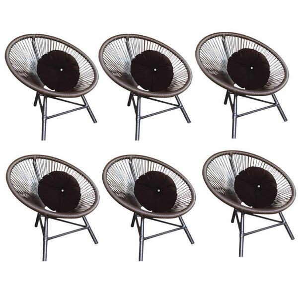 Kit 06 Poltrona Cadeira Jardim Varanda Corino Marrom