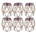 Kit 06 Puff Banqueta Aramado Luna Hexágono Base Bronze Romero