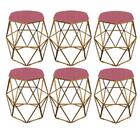 Kit 06 Puff Banqueta Aramado Luna Hexágono Base Dourado Suede