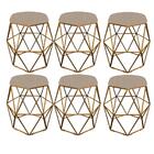 Kit 06 Puff Banqueta Aramado Luna Hexágono Base Dourado Suede