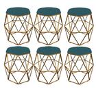 Kit 06 Puff Banqueta Aramado Luna Hexágono Base Dourado Suede