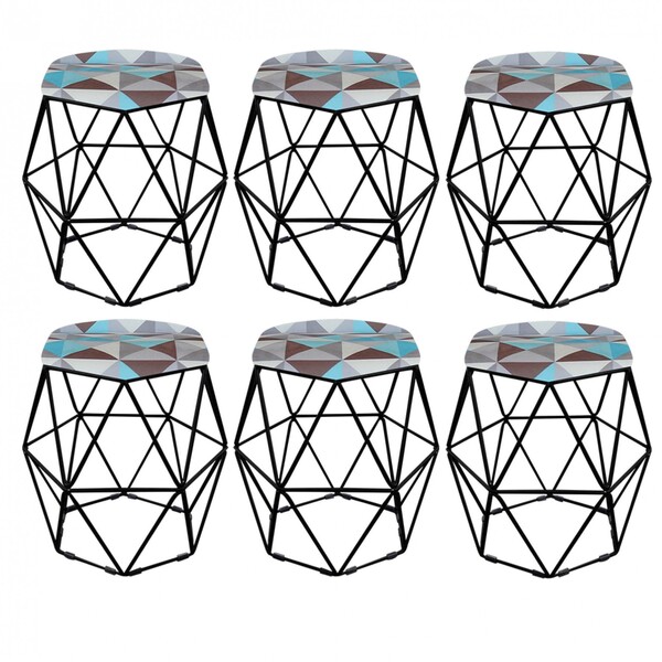 Kit 06 Puff Banqueta Aramado Luna Para Penteadeira Hexágono B