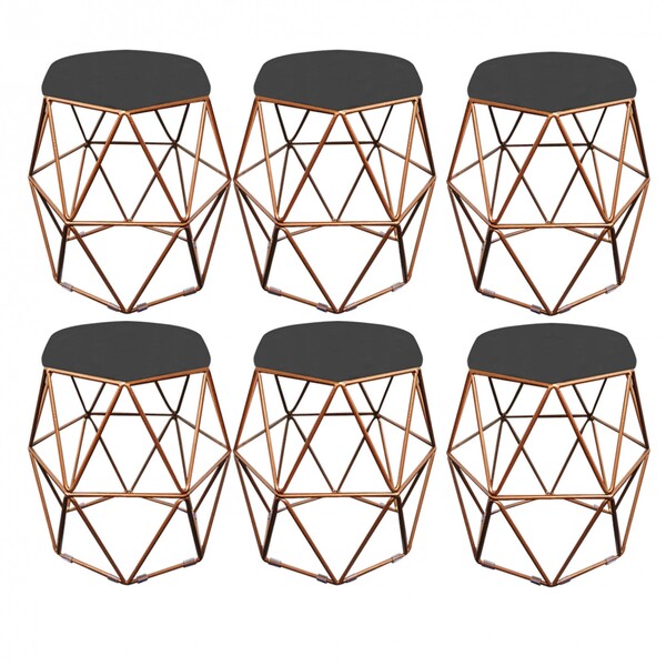 Kit 06 Puff Banqueta Aramado Luna Para Penteadeira Hexágono B