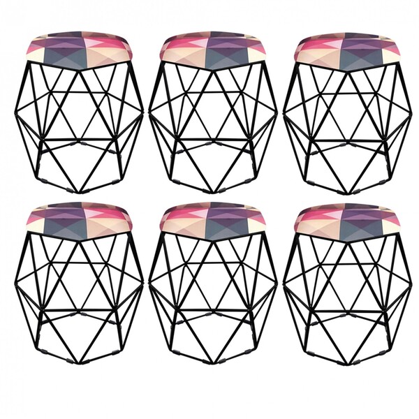 Kit 06 Puff Banqueta Aramado Luna Para Penteadeira Quarto Hex