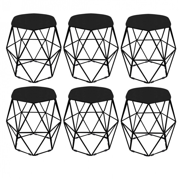 Kit 06 Puff Banqueta Aramado Luna Para Penteadeira Quarto Hex