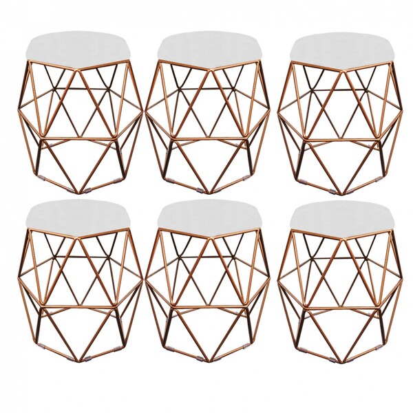 Kit 06 Puff Banqueta Aramado Luna Para Penteadeira Quarto Hex