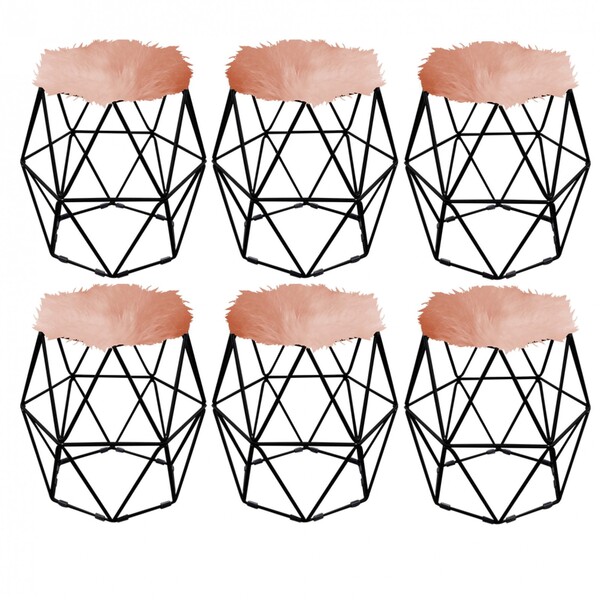 Kit 06 Puff Banqueta Aramado Luna Sala Quarto Hexágono Base P