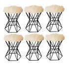 Kit 06 Puff Banqueta Louis Aramado Hexágono Preto Pelúcia Bege