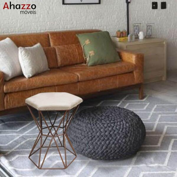 Kit 06 Puff Banqueta Louis Industrial Hexágono Ferro Bronze C