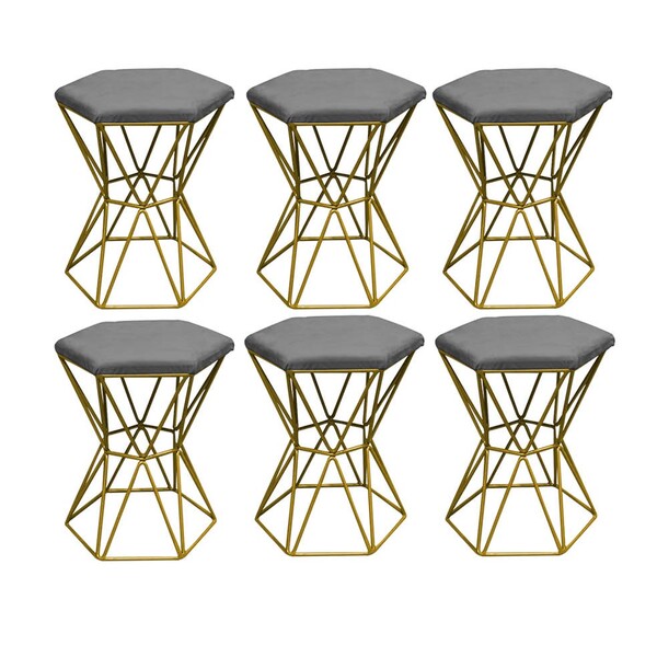 Kit 06 Puff Banqueta Louis Industrial Para Penteadeira Sala H