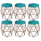 Kit 06 Puff Banqueta Luna Aramado Hexágono Bronze Pelúcia Azu