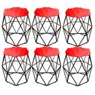 Kit 06 Puff Banqueta Luna Aramado Hexágono Preto Pelúcia Verm