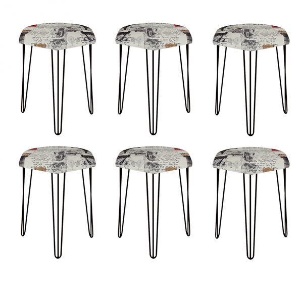 Kit 06 Puffs Banqueta Alta Bita Industrial Sala Penteadeira P