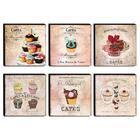 Kit 06 Quadros Cozinha Vintage Café Cupcake Canvas 30x30cm-co