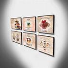Kit 06 Quadros Cozinha Vintage Café Cupcake Canvas 30x30cm-co