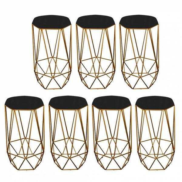 Kit 07 Banqueta Alta Aramado Liz Dourado Preto