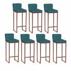 Kit 07 Banqueta Alta Bronze Suede Azul Turquesa