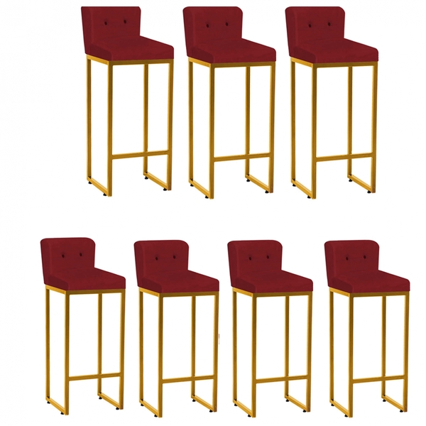 Kit 07 Banqueta Alta C/ Encosto Lucca Industrial Cozinha Ferr