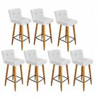 Kit 07 Banqueta Alta Castanho Botão Corino Branco