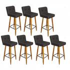 Kit 07 Banqueta Alta Castanho Botão Corino Cinza