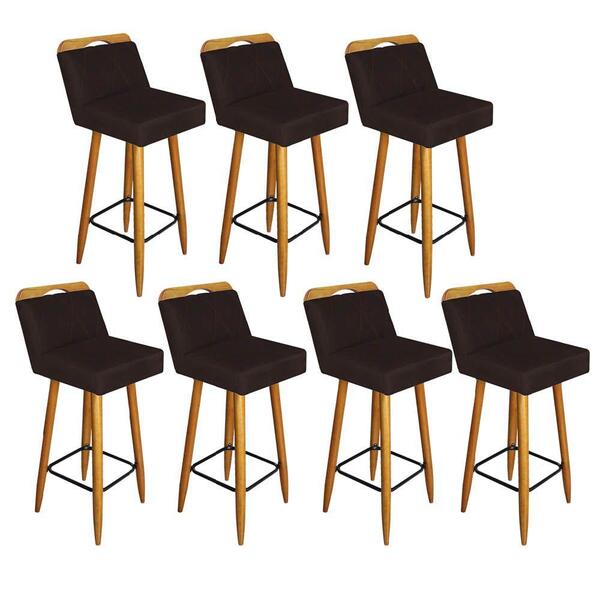 Kit 07 Banqueta Alta Castanho Suede Marrom