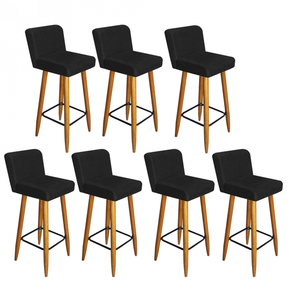 Kit 07 Banqueta Alta Com Encosto Lana Para Cozinha Bar Balcão