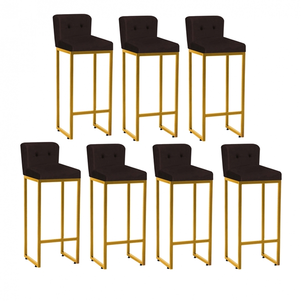 Kit 07 Banqueta Alta Com Encosto Lucca Industrial Cozinha Bal