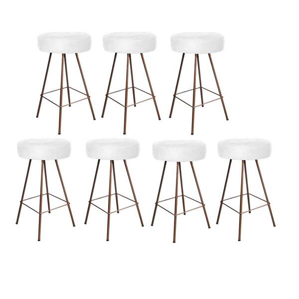 Kit 07 Banqueta Alta Laisa Bronze Corino Branco