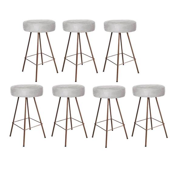 Kit 07 Banqueta Alta Laisa Bronze Suede Cinza