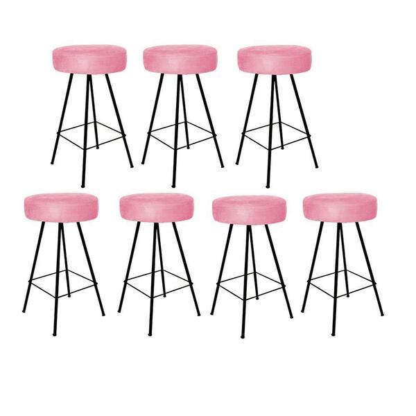 Kit 07 Banqueta Alta Laisa Redonda Preto Rose Gold