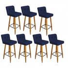 Kit 07 Banqueta Alta Lana Botão Preto Suede Azul Marinho