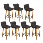 Kit 07 Banqueta Alta Lana Botão Preto Suede Cinza