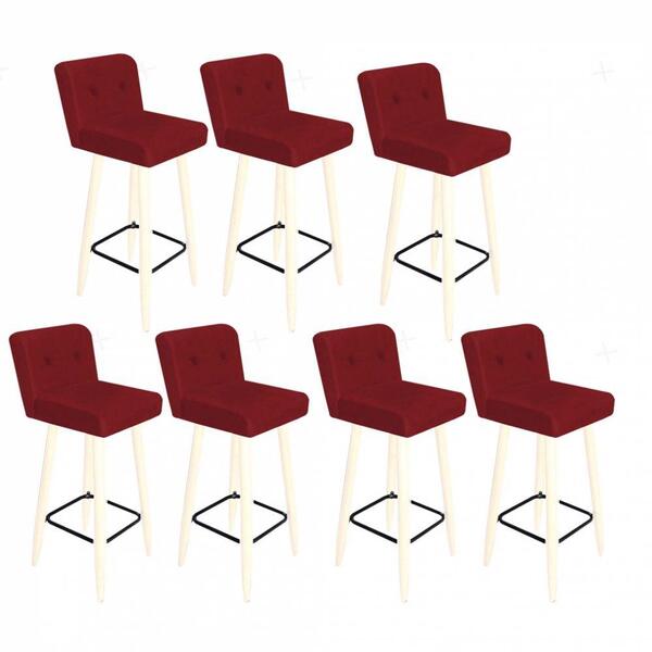 Kit 07 Banqueta Alta Lana Branco Vermelho