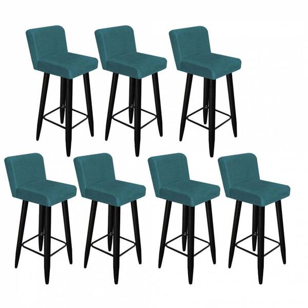 Kit 07 Banqueta Alta Lana Preto Suede Azul Turquesa