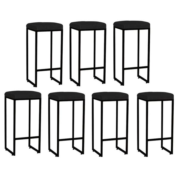 Kit 07 Banqueta Alta Lara Bronze Corino Preto