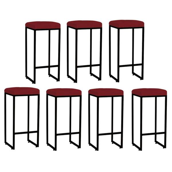 Kit 07 Banqueta Alta Lara Bronze Corino Vermelho